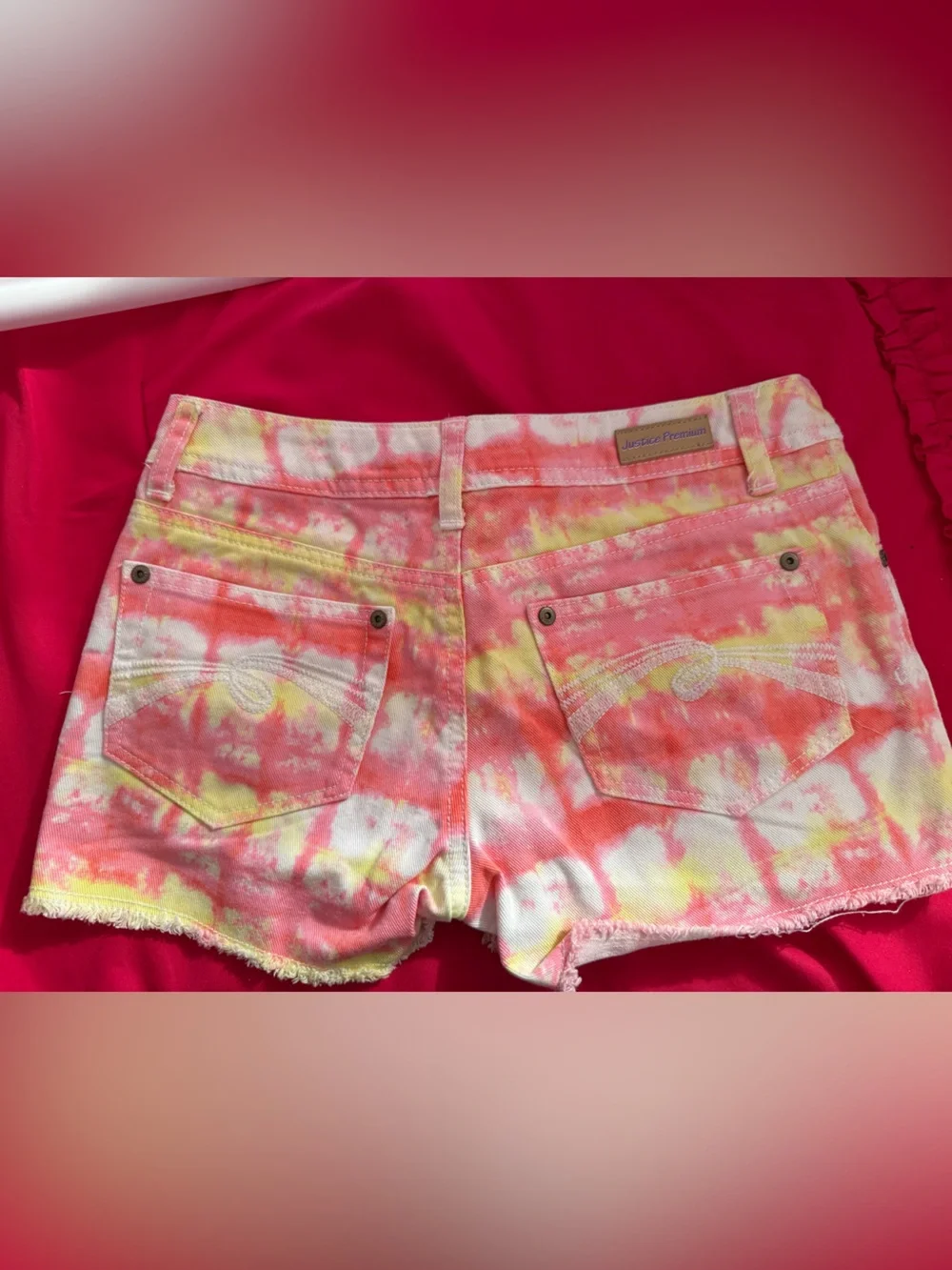 Justice Tie-Dye Pink Yellow White Denim Shorts